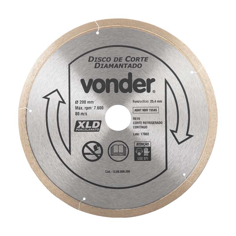 DISCO DIAMANTADO 200MM PORCELANATO VONDER PARA CORTADOR DE PISO ELETRICO