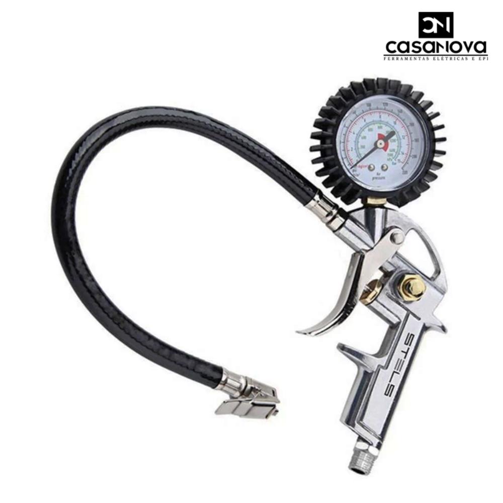 CALIBRADOR DE PNEU COM MANOMETRO ENCAIXE ROSCA 1/4