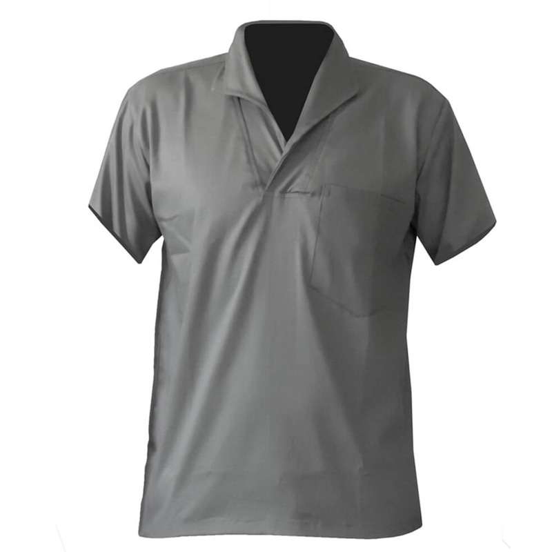 CAMISA DE BRIM GOLA ITALIANA MANGA CURTA CINZA XG